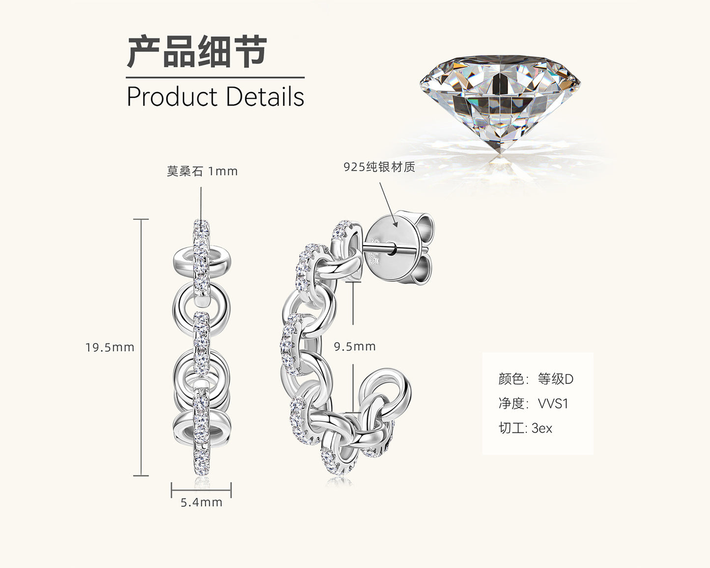 Moissanite Linked Drop Earrings