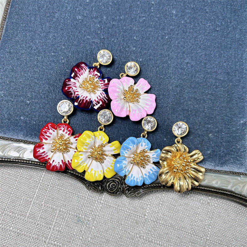 Oscar de la Renta Vintage Enamel Cherry Blossom Earrings