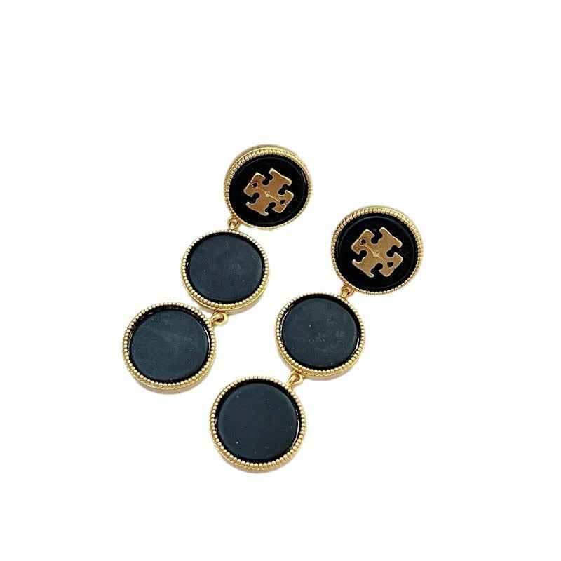 欧美时尚轻奢气质通勤镶嵌几何圆形贝壳英文字母女款金属耳坠