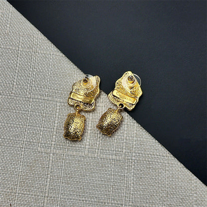 Gold-tone textured drop earring tops with circular ear posts