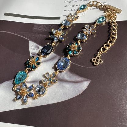 Oscar de la Renta Premium Floral Colorful Zircon Necklace Ideal Banquets Weddings