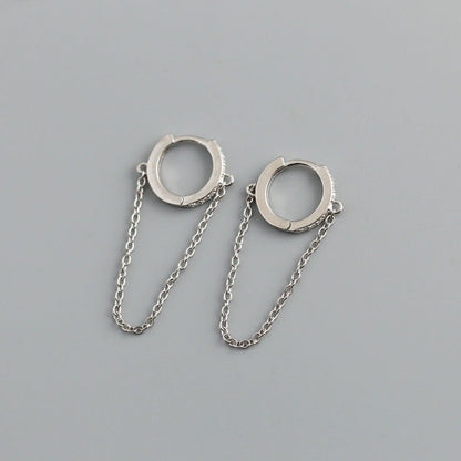 S925 Silver CZ Huggie Hoop Earrings with Chain | JIMMY JEWELRY