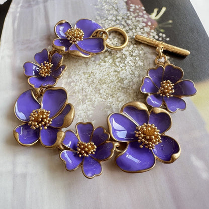 Oscar de la Renta — Intricate Enamel Floral Bracelet (Ideal for Weddings & Banquets)