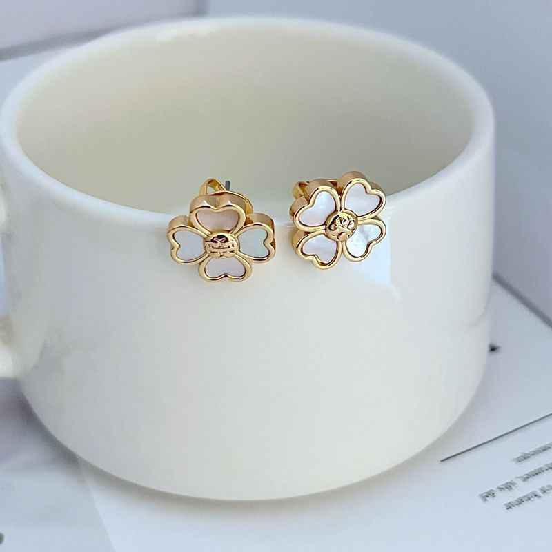 Tory Burch Natural Shell Four-Leaf Clover Earrings - JIMMY JEWELRY 01