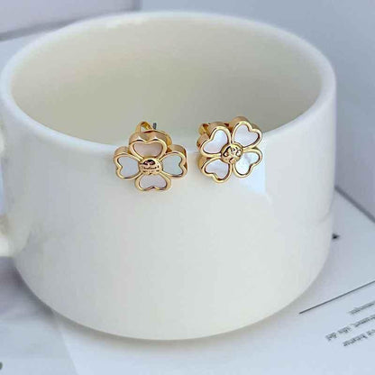 Tory Burch Natural Shell Four-Leaf Clover Earrings - JIMMY JEWELRY 01