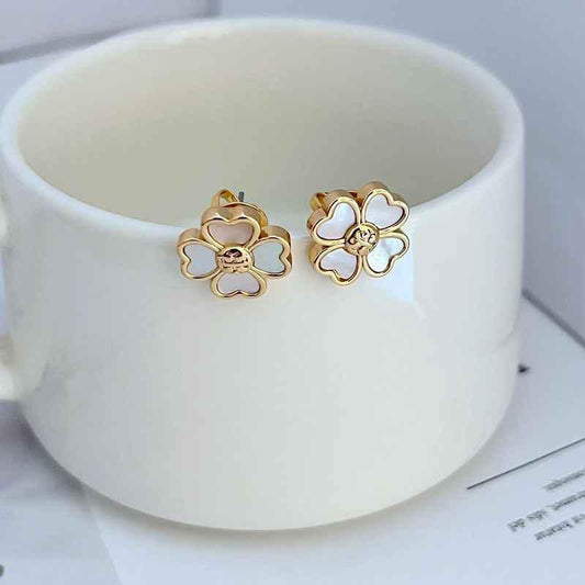Tory Burch Natural Shell Four-Leaf Clover Earrings - JIMMY JEWELRY 01