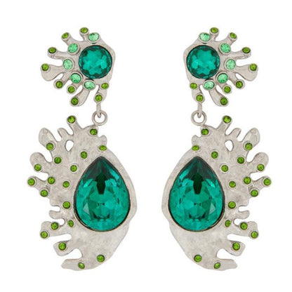 Green crystal cactus dangle earrings with silver-tone teardrop stones and round studs