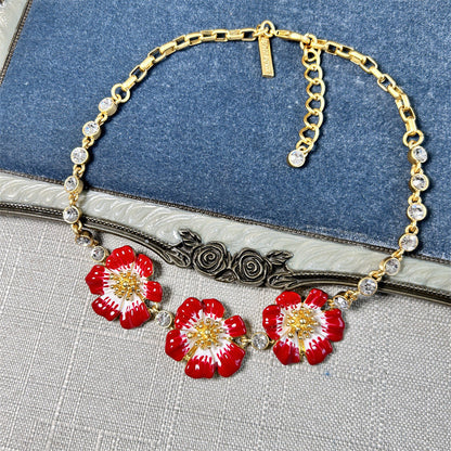 Oscar de la Renta Enamel Cherry Blossom Pendant Necklace