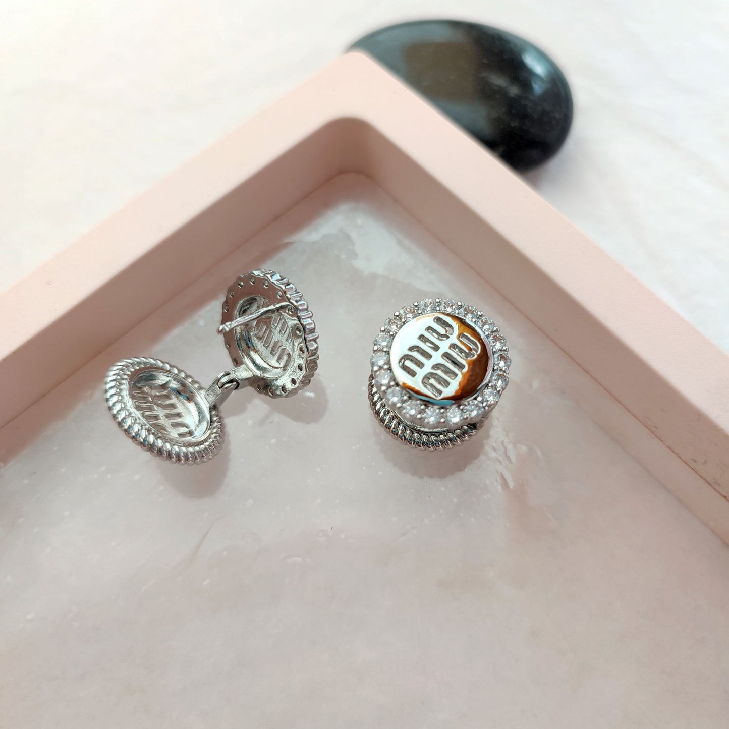 Miu Miu  Diamond Openwork Round Macaron Enamel Earrings