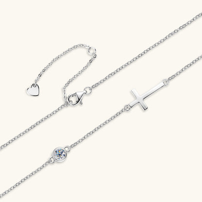 Sideways Cross Moissanite Necklace