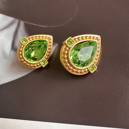 Oscar de la Renta heart-shaped crystal stud clip-on earrings