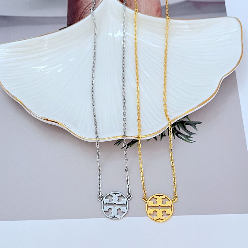 Tory Burch Minimalist Openwork Logo Pendant Metal Necklace