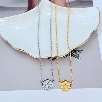 Tory Burch Minimalist Openwork Logo Pendant Metal Necklace