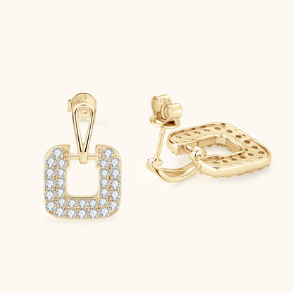 Moissanite Square Outline Drop Earrings Stud