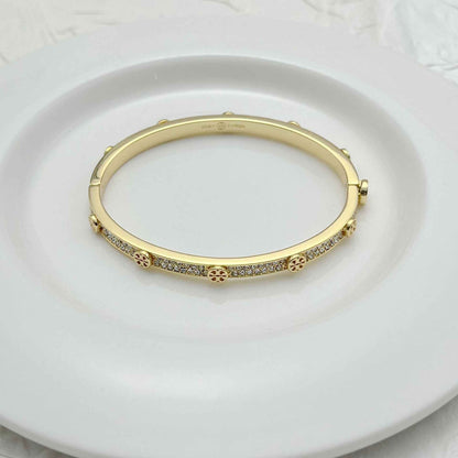 新款欧美时尚轻奢通勤小众设计镶嵌满钻英文字母金属气质手镯