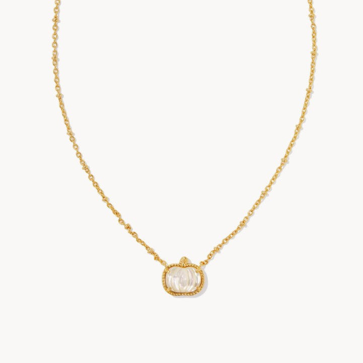 Gold chain necklace with white mother-of-pearl pumpkin pendant