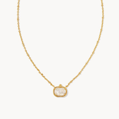 Gold chain necklace with white mother-of-pearl pumpkin pendant
