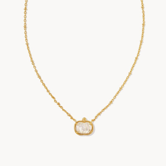Gold chain necklace with white mother-of-pearl pumpkin pendant