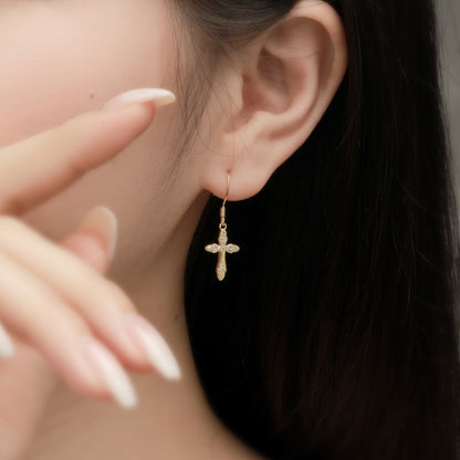 diamond cross hook earrings