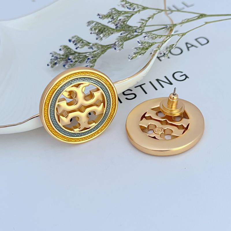 Tory Burch Round Openwork Enamel Metal Earrings