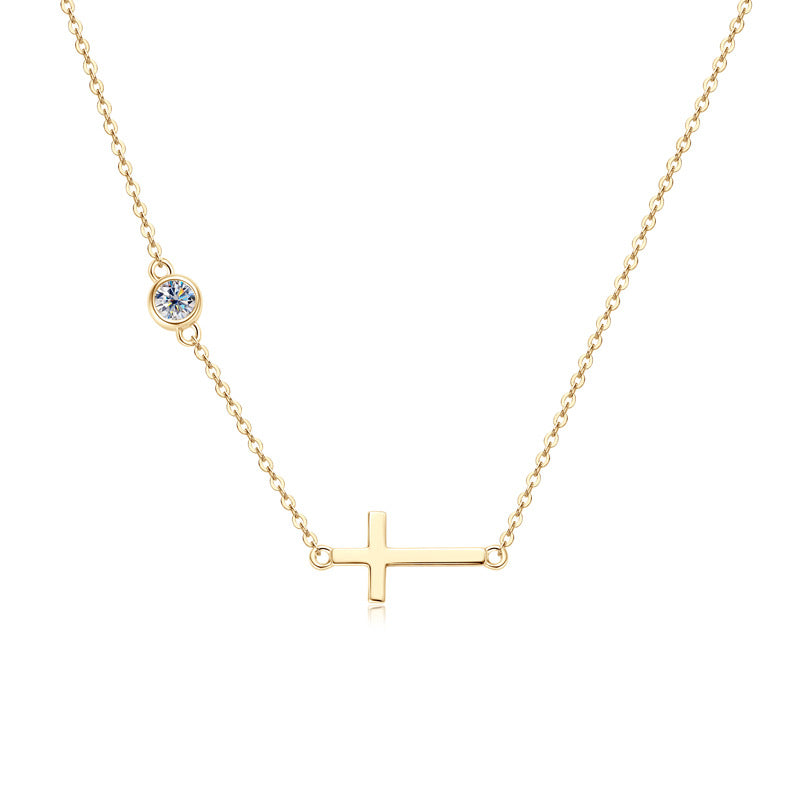Sideways Cross Moissanite Necklace