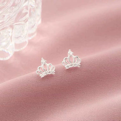 S999 sterling silver diamonds crown stud earrings