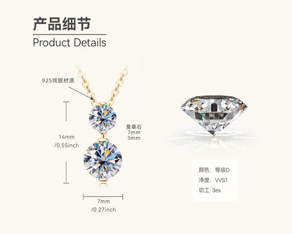 Two Stone Moissanite Drop Pendant Necklace