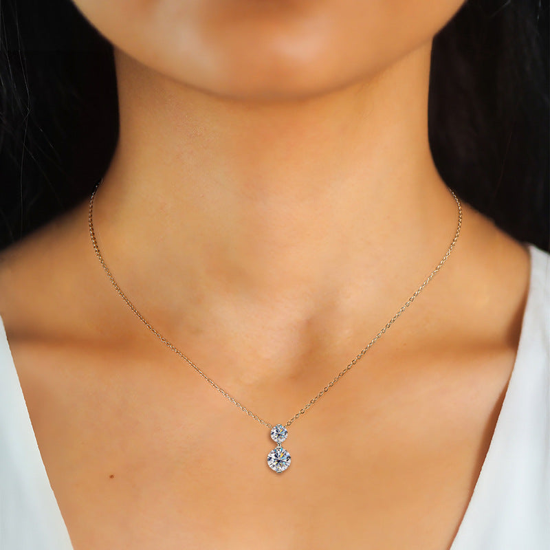 Two Stone Moissanite Drop Pendant Necklace