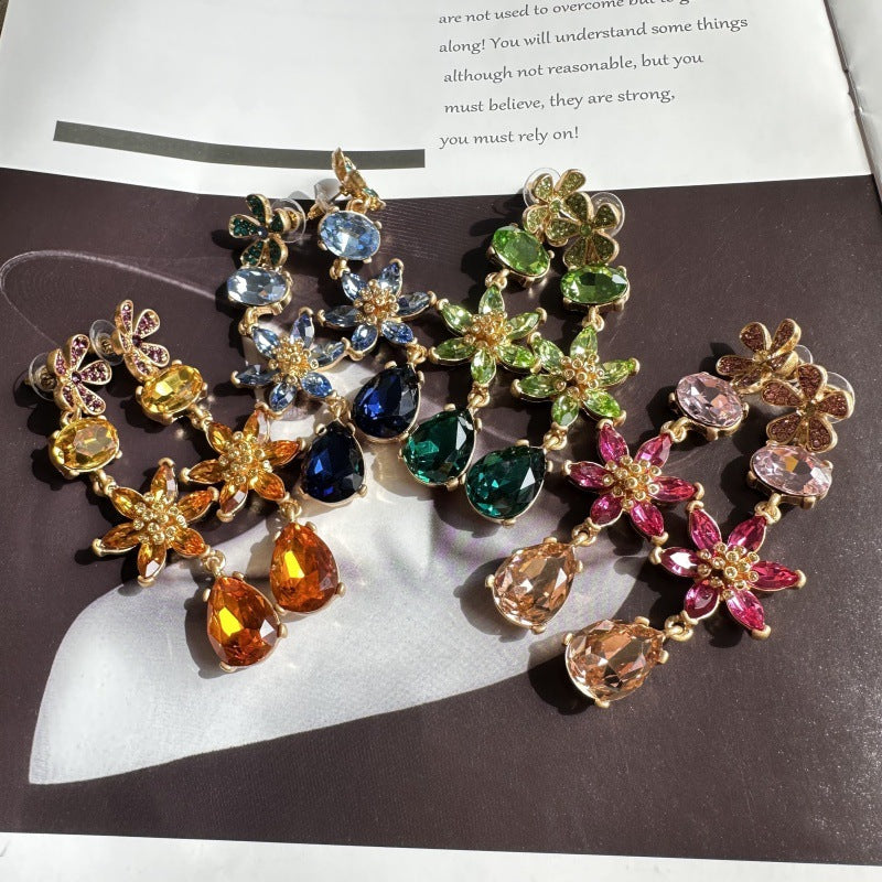 Oscar de la Renta Floral Colored Crystal Glass Teardrop Earrings