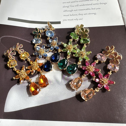 Oscar de la Renta Floral Colored Crystal Glass Teardrop Earrings