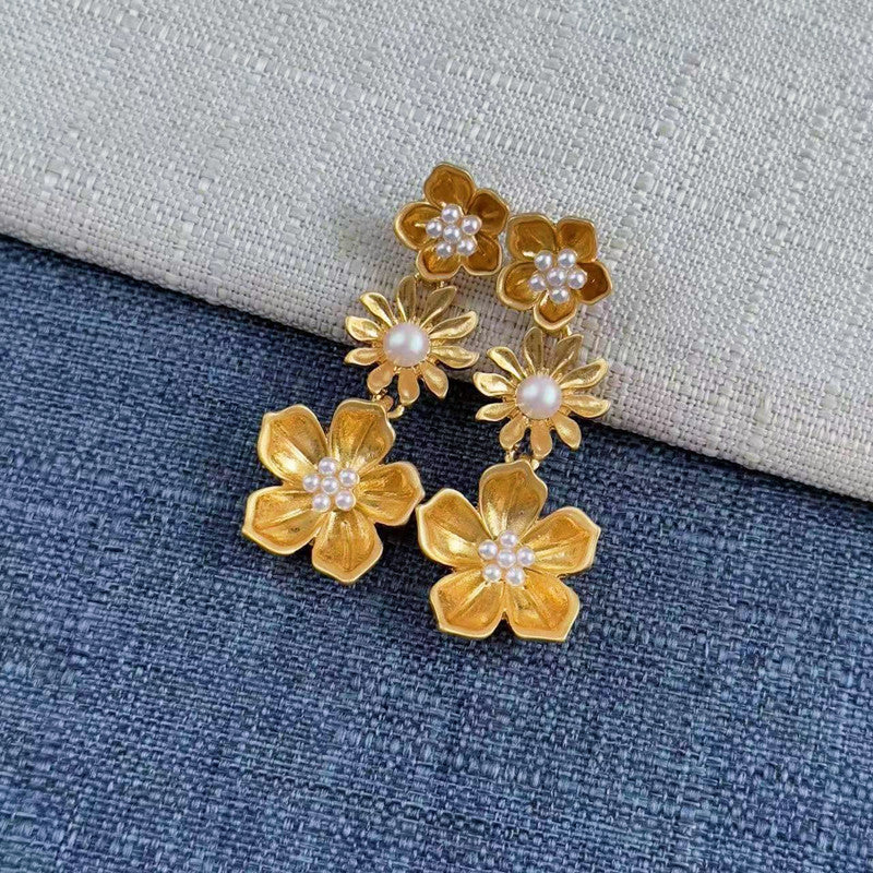 Oscar de la Renta Enamel Plum Blossom Drop Earrings