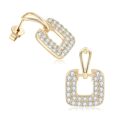 Moissanite Square Outline Drop Earrings Stud