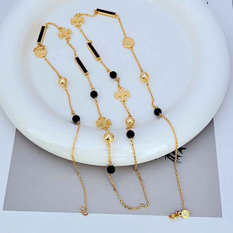 欧美时尚气质简约通勤拼接设计珐琅釉字母女款精美项链 毛衣链