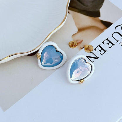 Tory Burch Sweet Acrylic-Inlaid Large Heart Stud Earrings