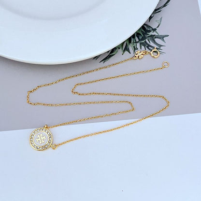 Tory Burch Round Enamel Logo Metal Pendant Necklace