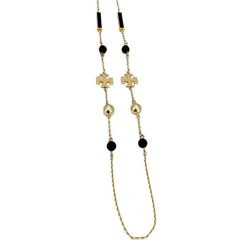 欧美时尚气质简约通勤拼接设计珐琅釉字母女款精美项链 毛衣链