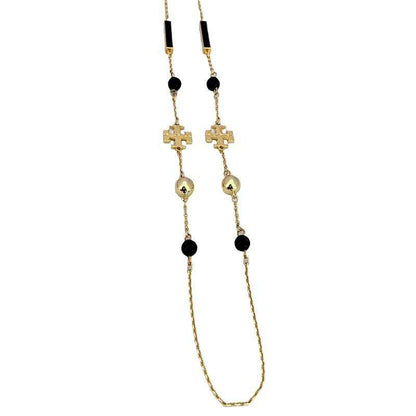 欧美时尚气质简约通勤拼接设计珐琅釉字母女款精美项链 毛衣链