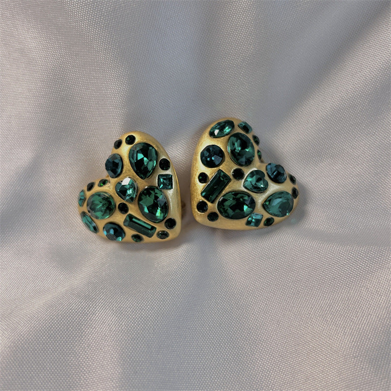 Oscar de la Renta Heart-Shaped Crystal Diamond Stud Earrings