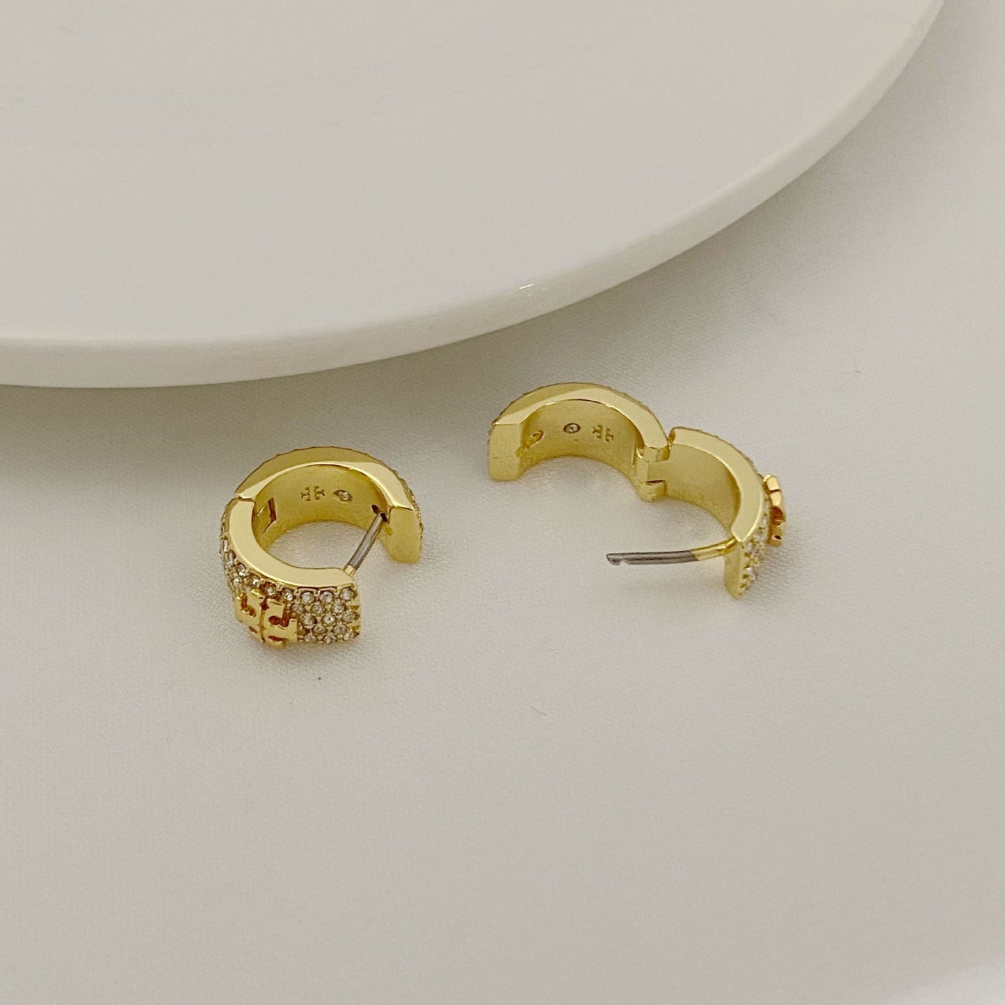 Tory Burch Classic Crystals Tone Logo Earrings