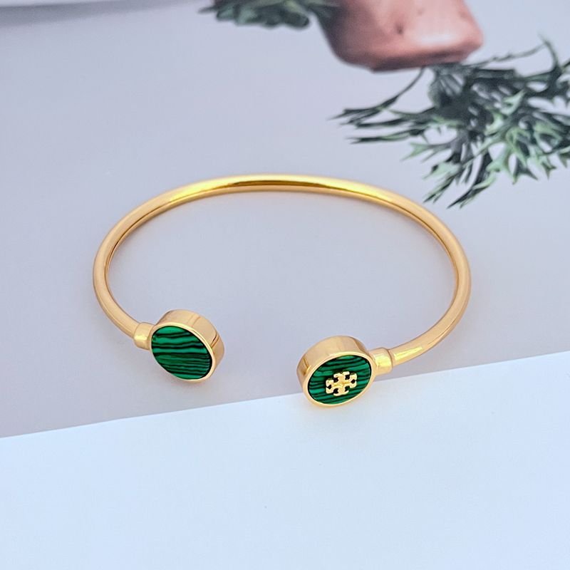 Tory Burch Round Enamel Shell Open Metal Bangle