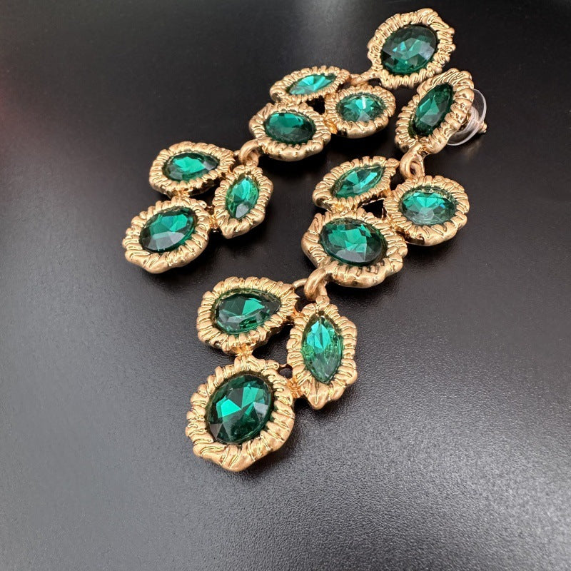 Oscar de la Renta Long Vintage Multi-Colored Crystal Earrings