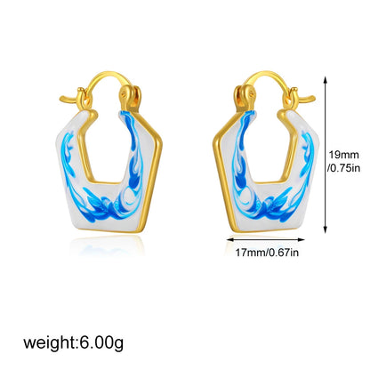 Gold-tone blue marbled teardrop hoop earrings, 19mm