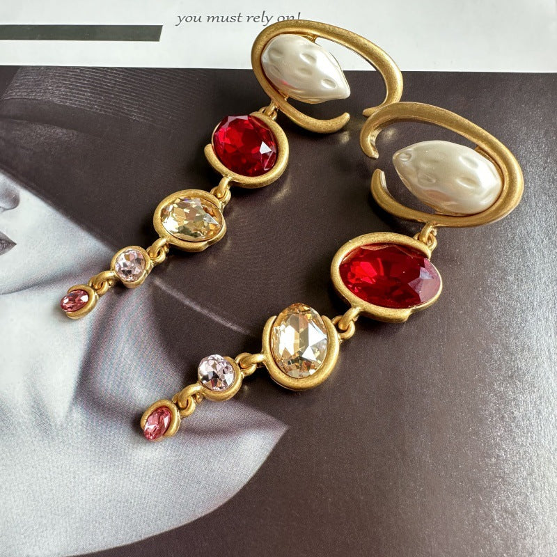 Oscar de la Renta Exquisite Long Crystal Drop Earrings Evening