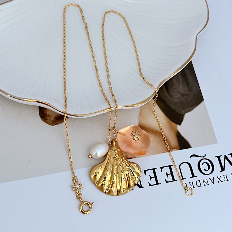 Tory Burch Freshwater Pearl Acrylic Shell-Shaped Pendant Necklace
