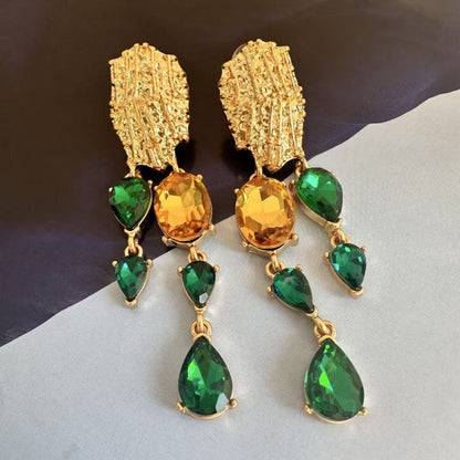 Oscar de la Renta Asymmetrical Teardrop Crystal Tassel Earrings (Studs & Clip-ons)