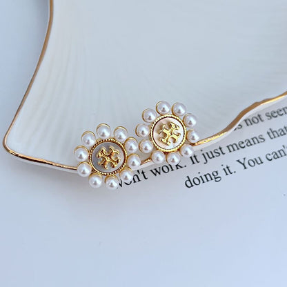 Tory Burch Gentle and Sweet Pearl Sunflower Round Stud Earrings