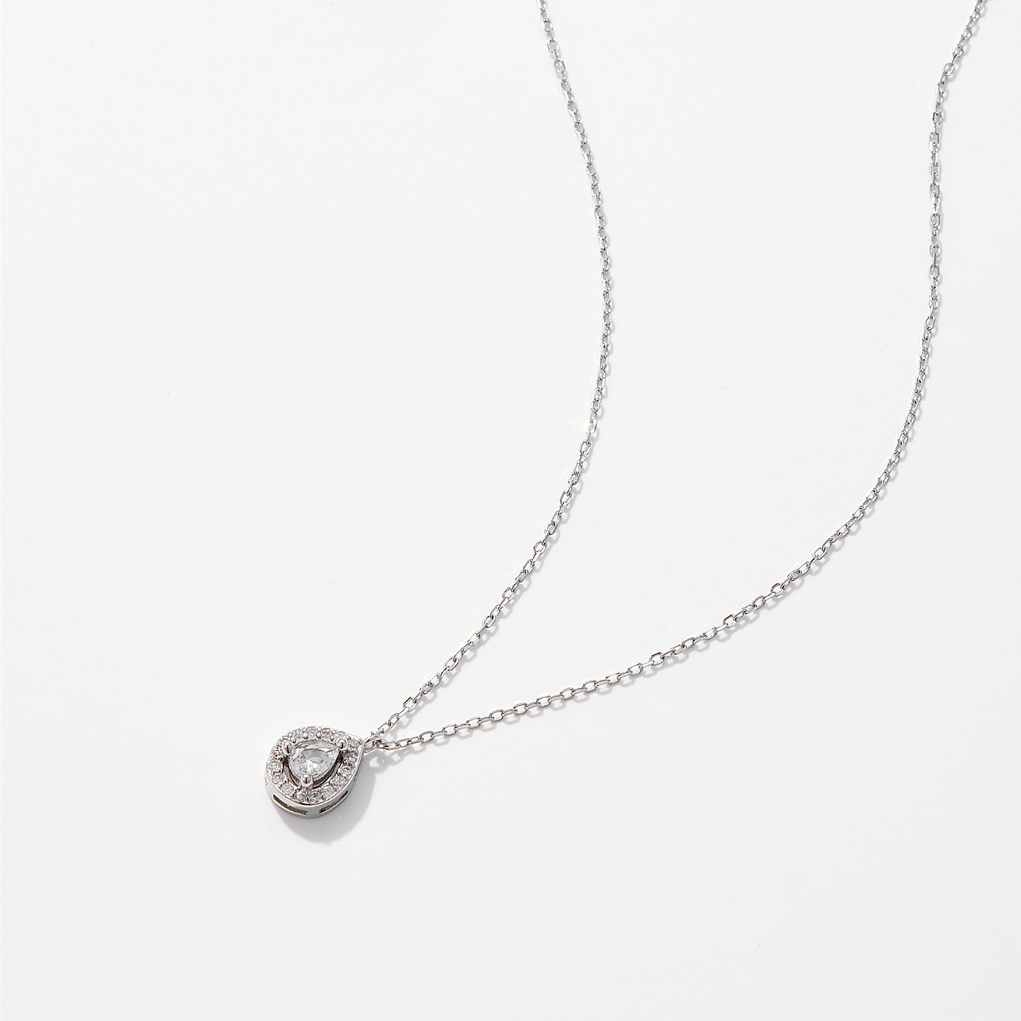 925Silver Sparkling Round Teardrop Pear Shaped Zircon Pendant Necklace