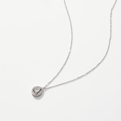 925Silver Sparkling Round Teardrop Pear Shaped Zircon Pendant Necklace