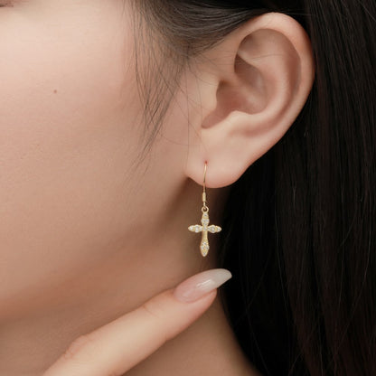 diamond cross hook earrings