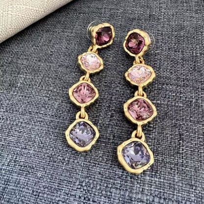 Oscar de la Renta Full-Crystal Glass Square Drop Earrings
